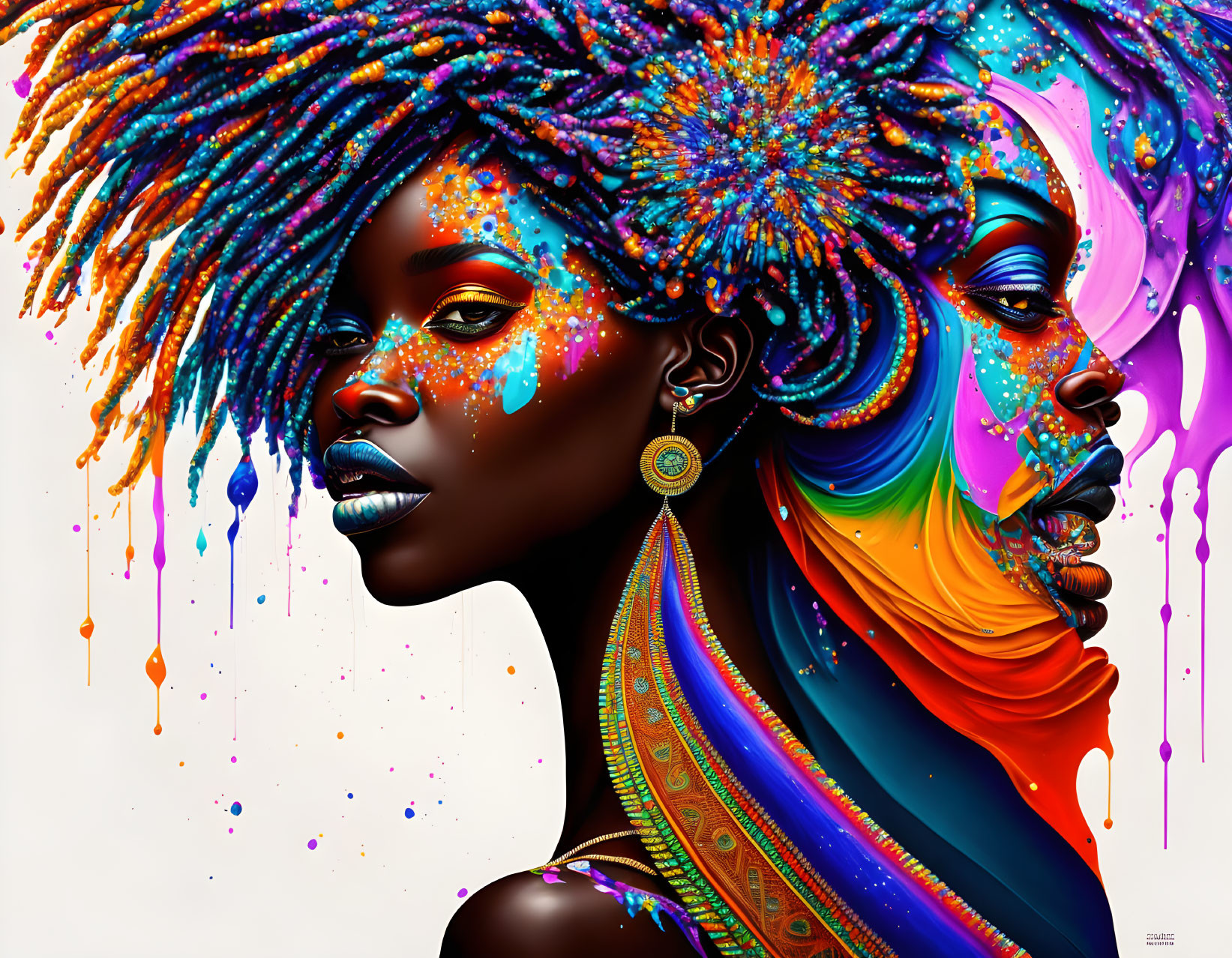 Colorful digital art: Two women with dripping paint effects