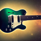 Floating guitar surrounded by cosmic elements