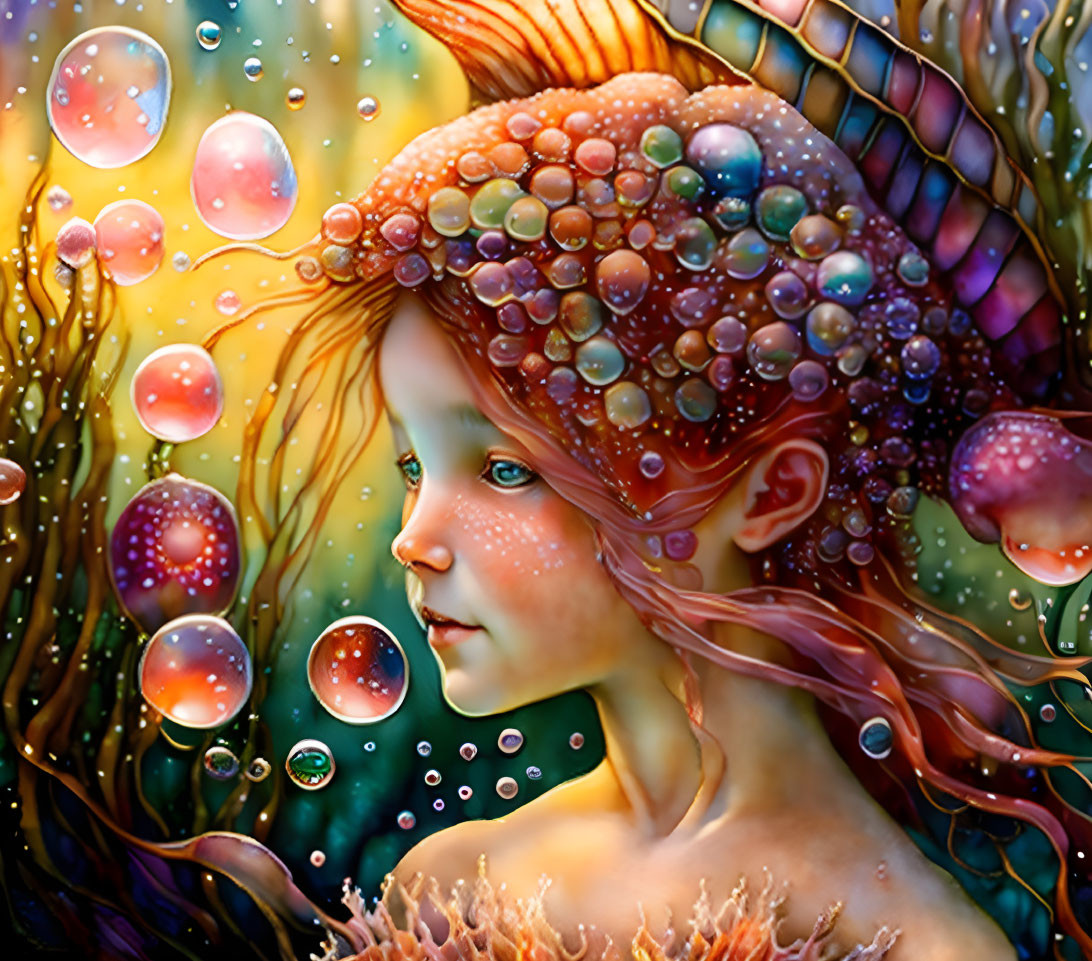 Colorful aquatic fantasy creature with bubbles and whimsical appearance