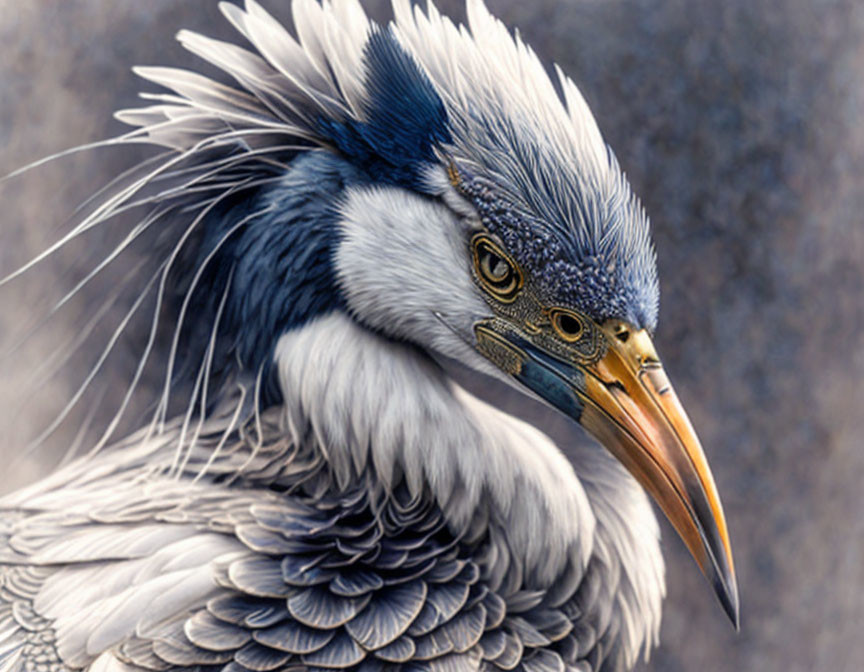 Blue and White Bird with Long Golden Beak