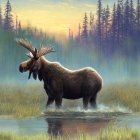 Majestic moose in tranquil marsh at sunrise