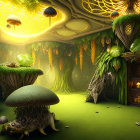 Fantastical landscape with whimsical plants and floating islands