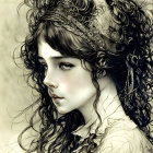 Illustrated portrait of a girl with celestial motifs and night sky hair.