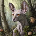 Mythical creature with large ears and orange eyes in lush forest