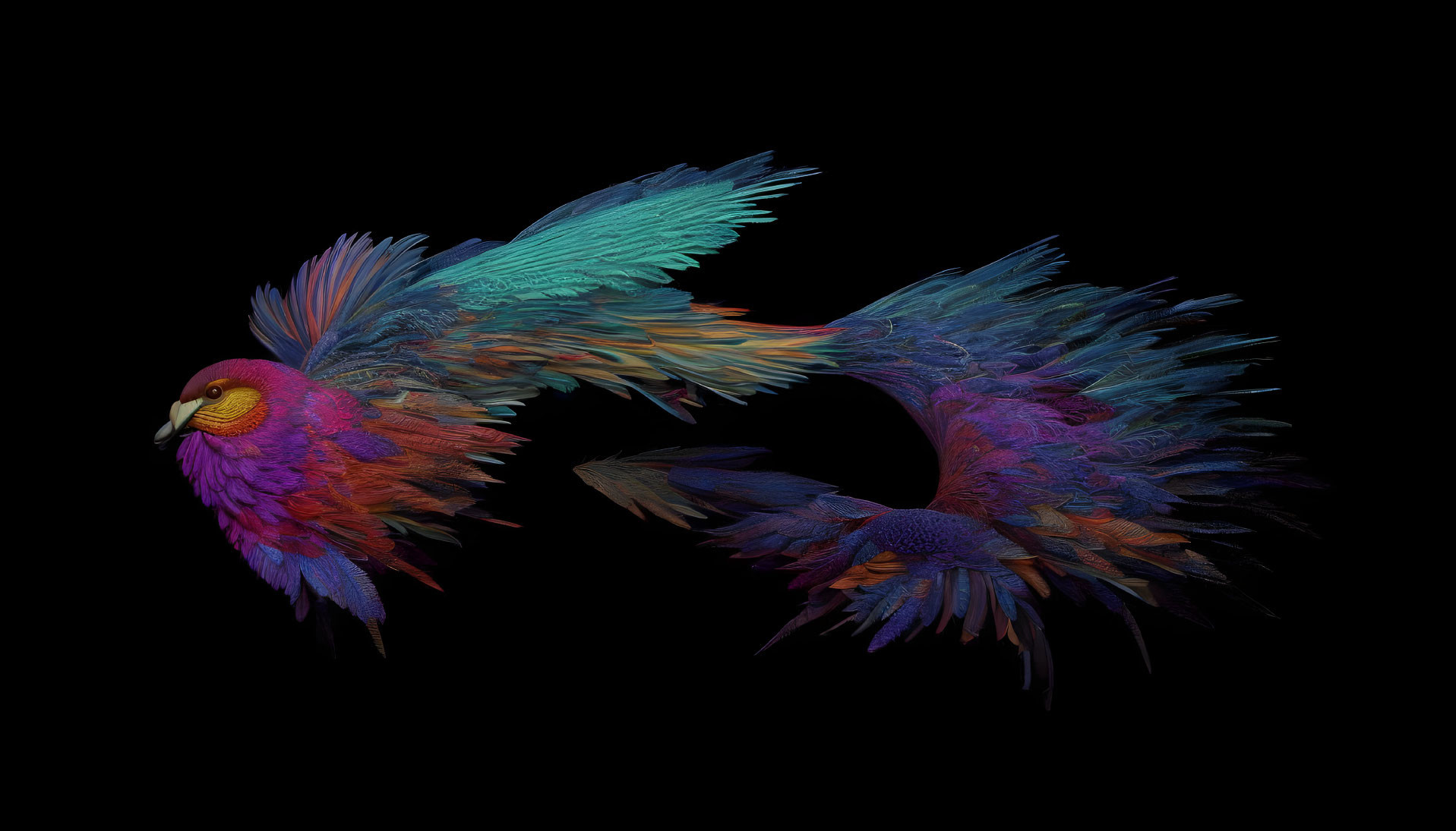 Colorful Abstract Bird Illustrations on Black Background