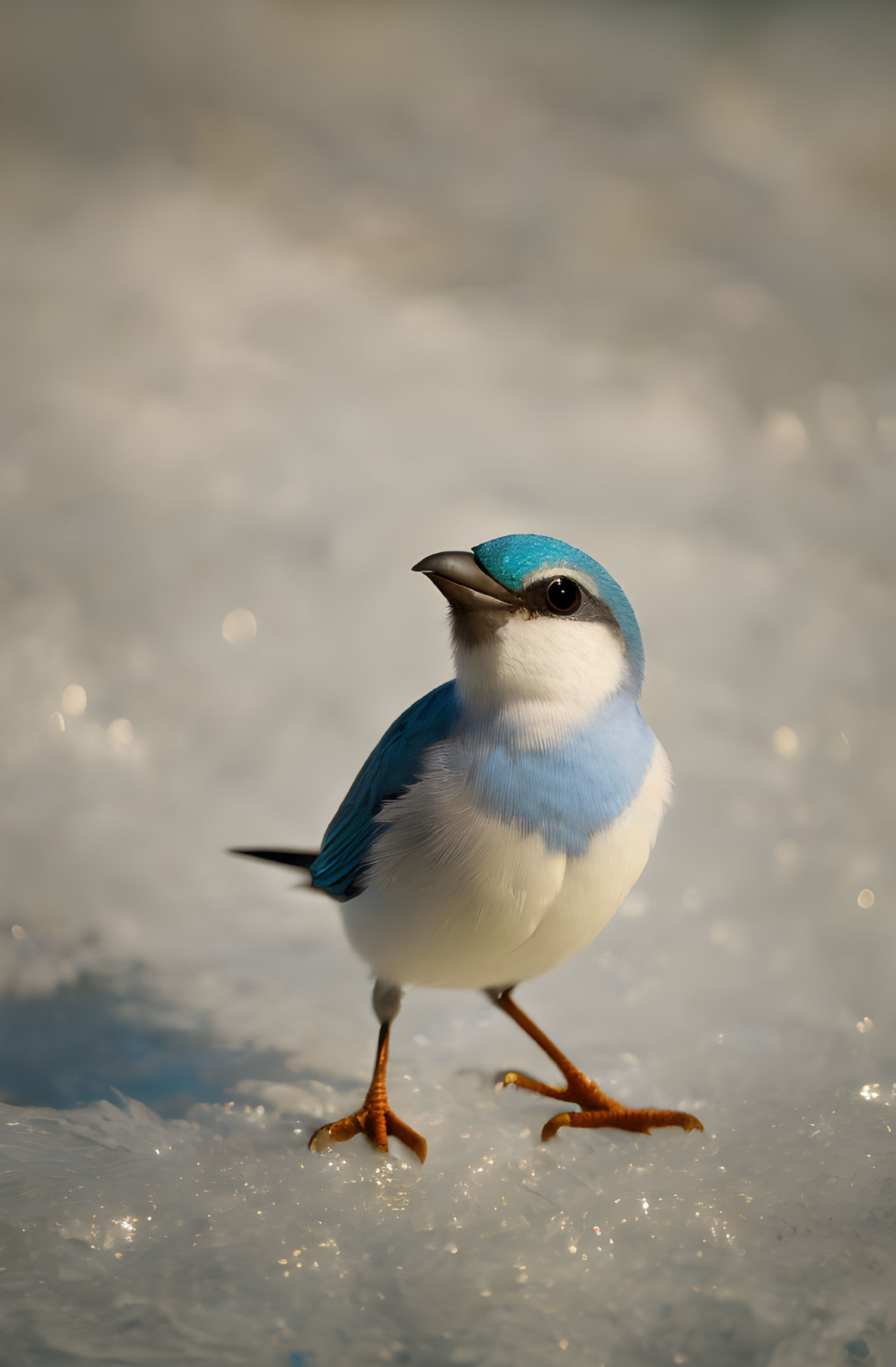 Colorful Blue and White Bird on Foamy Shore in Soft Sunlight