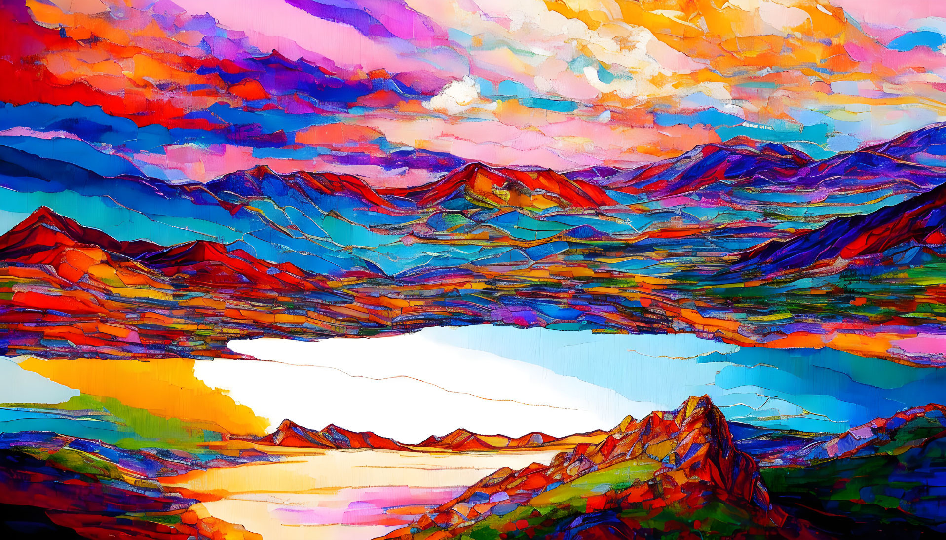 Colorful Abstract Mountain Landscape Painting with Bold Brushstrokes