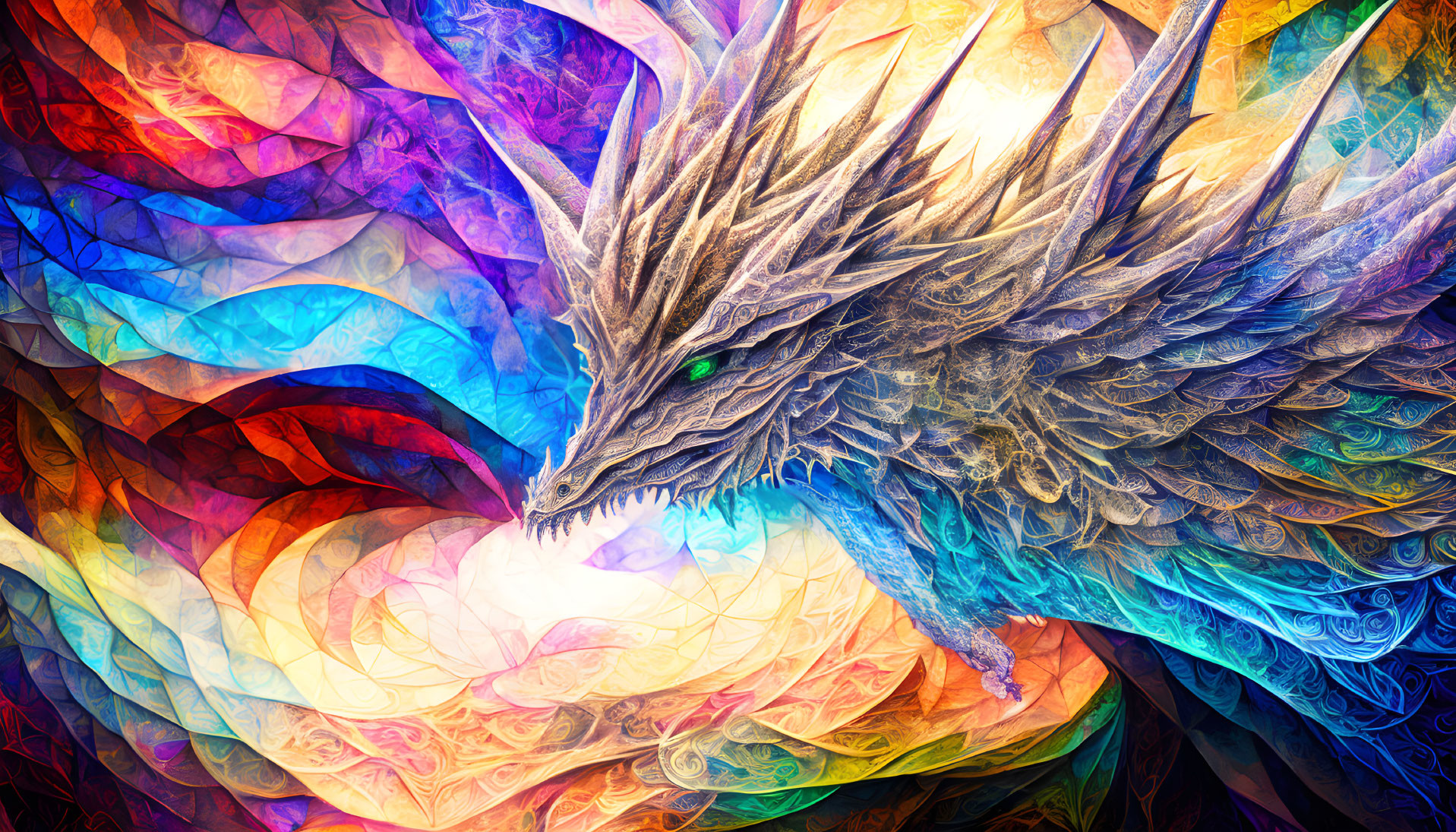 Colorful dragon digital artwork with detailed scales and glowing mane on vibrant backdrop