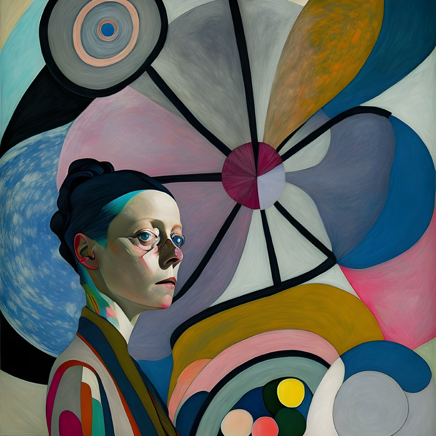 Colorful Abstract Portrait of Woman in Contemplative Pose