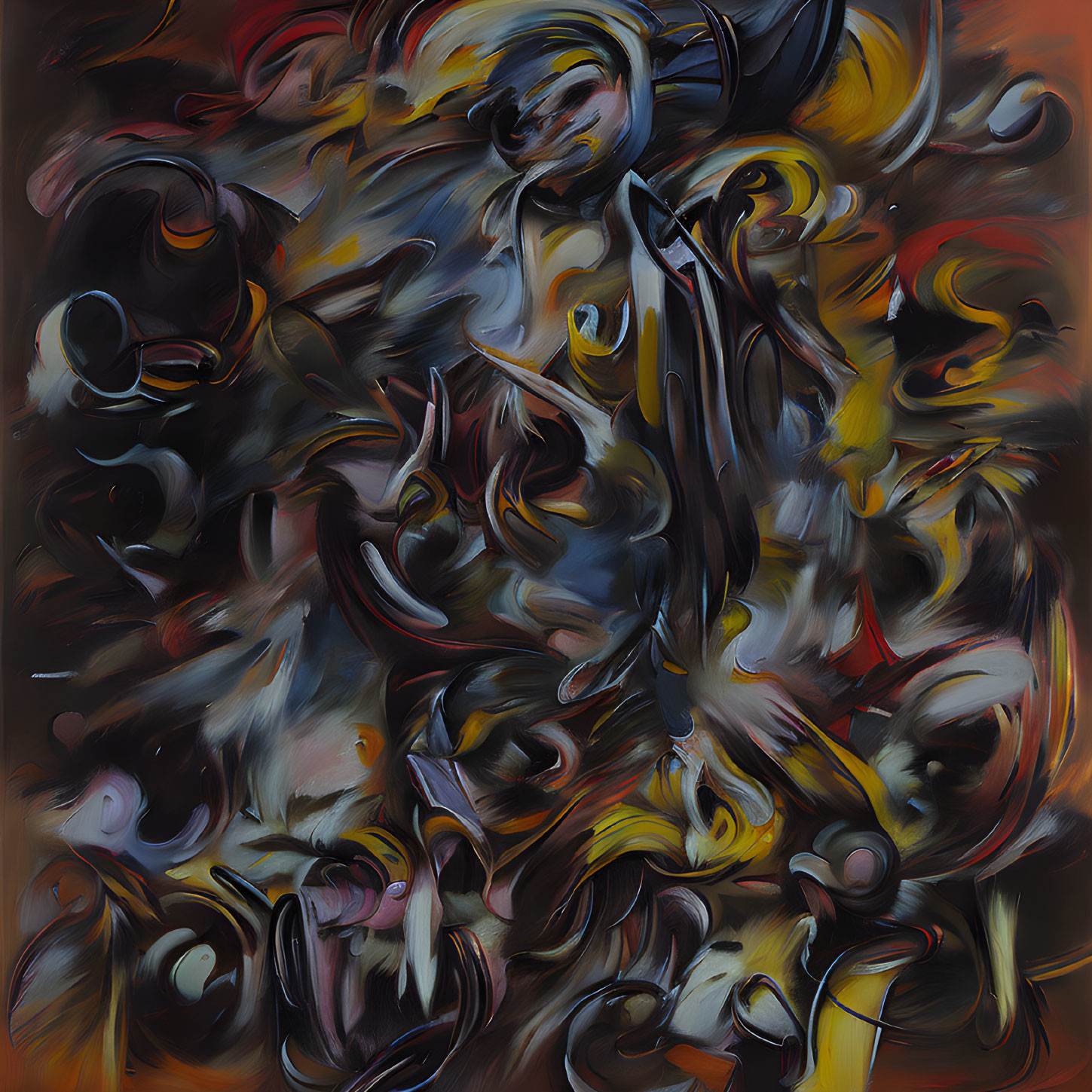 Swirling Abstract Painting in Dark and Warm Tones