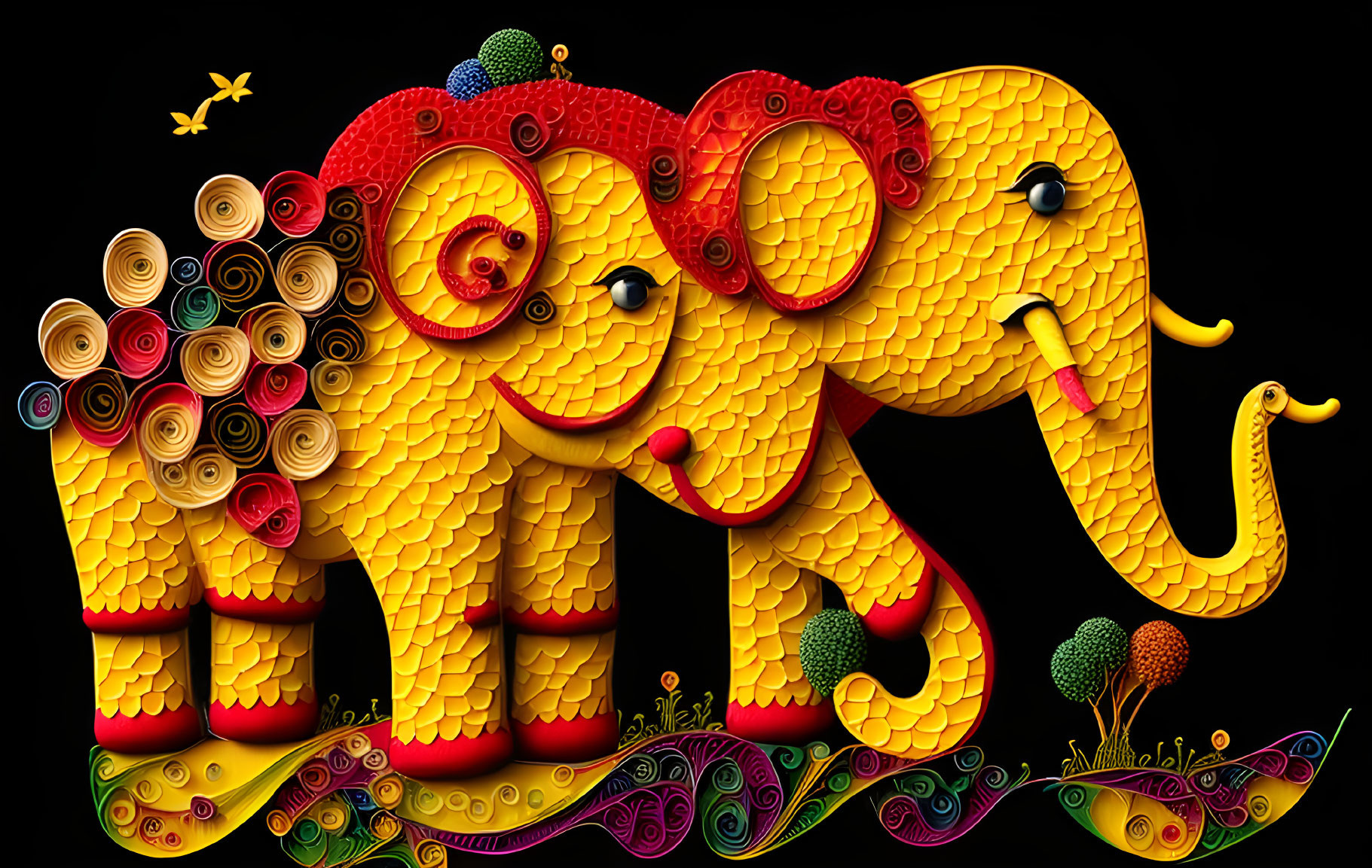 Colorful Stylized Elephant Artwork with Rich Textures and Patterns