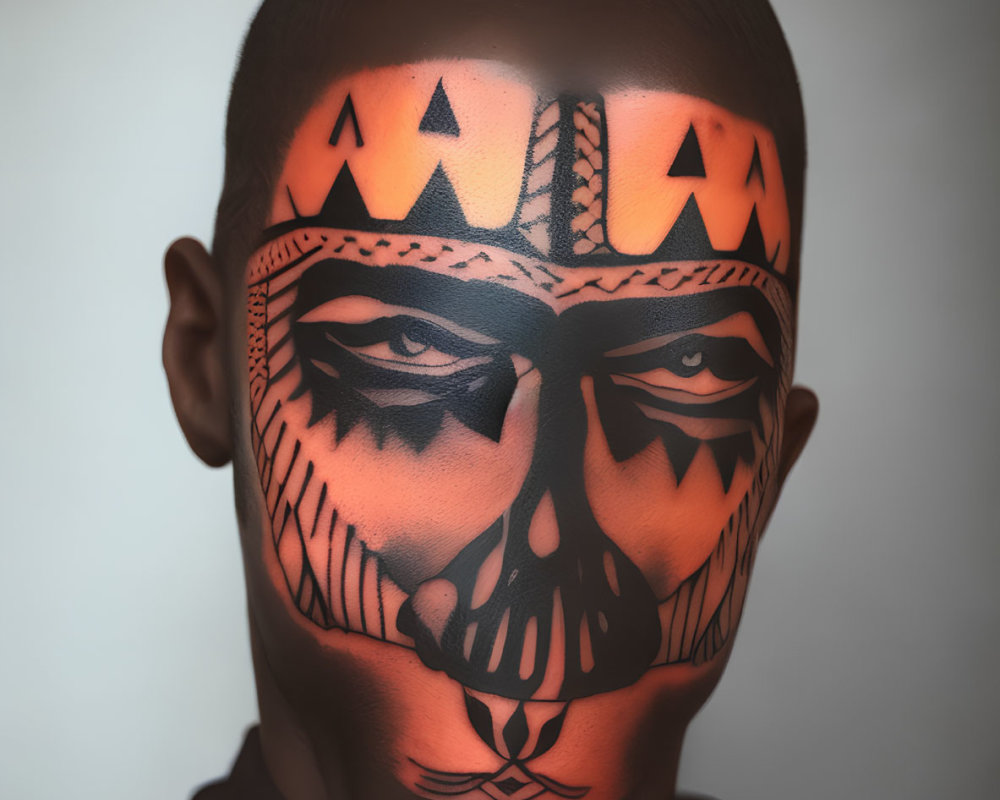 Person with Jack-o'-lantern Face Paint and Glowing Eyes