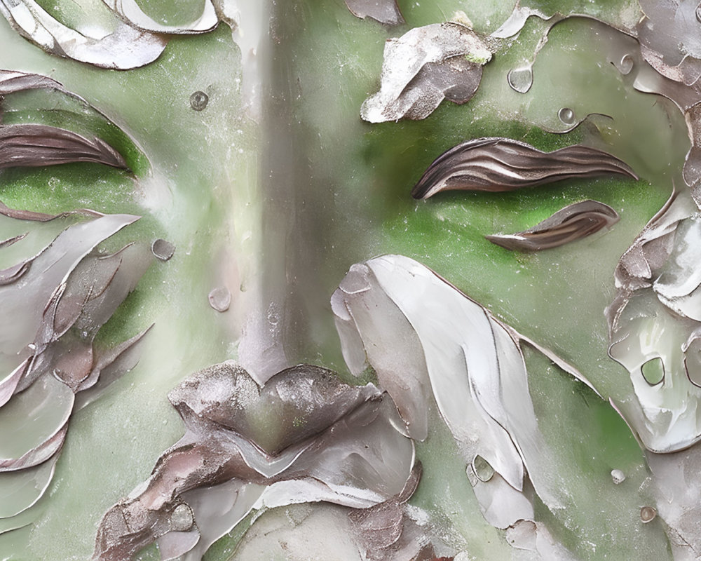 Green cactus with peeling white spines and thorns, displaying textured surface.