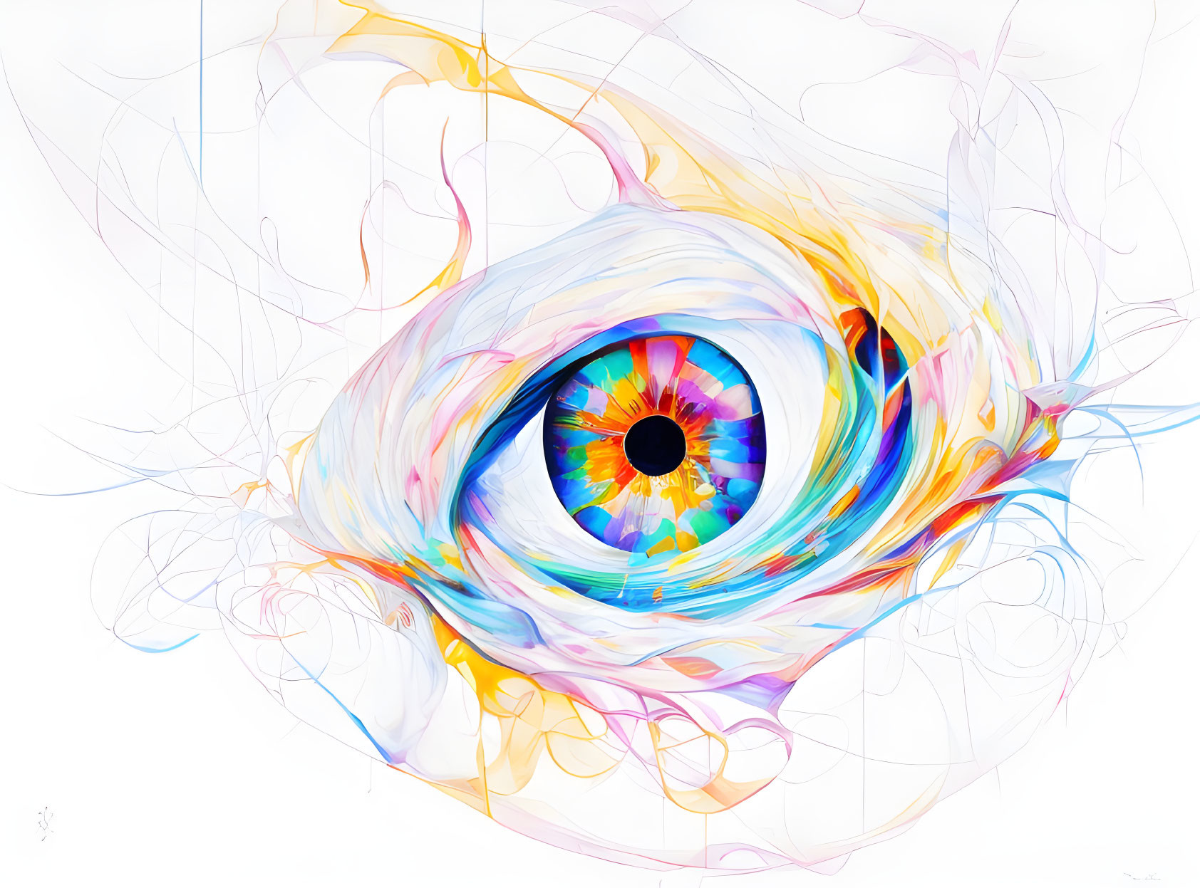 Colorful Eye Artwork with Dynamic Swirls on White Background