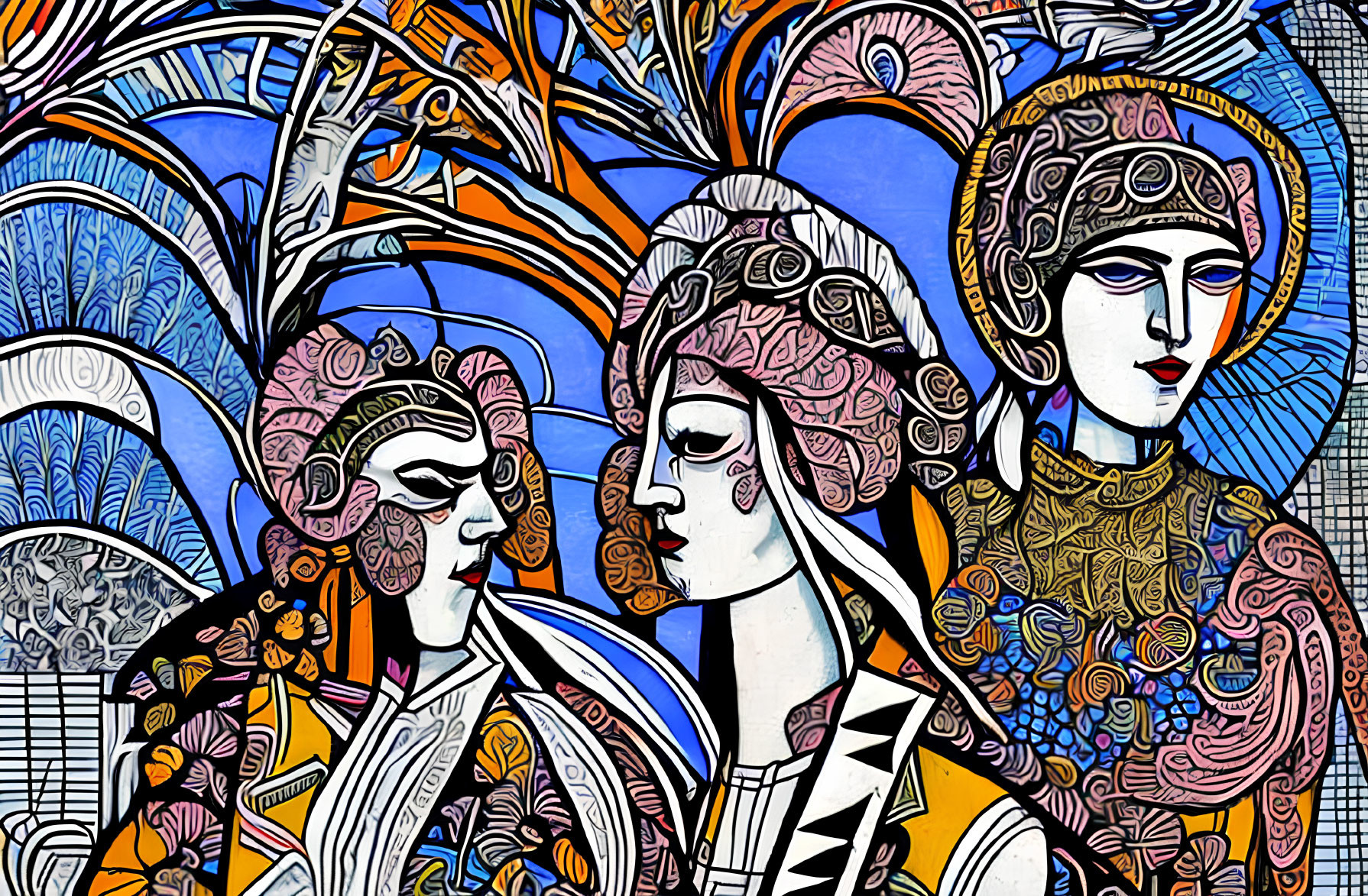 Detailed Stylized Women in Ornate Background