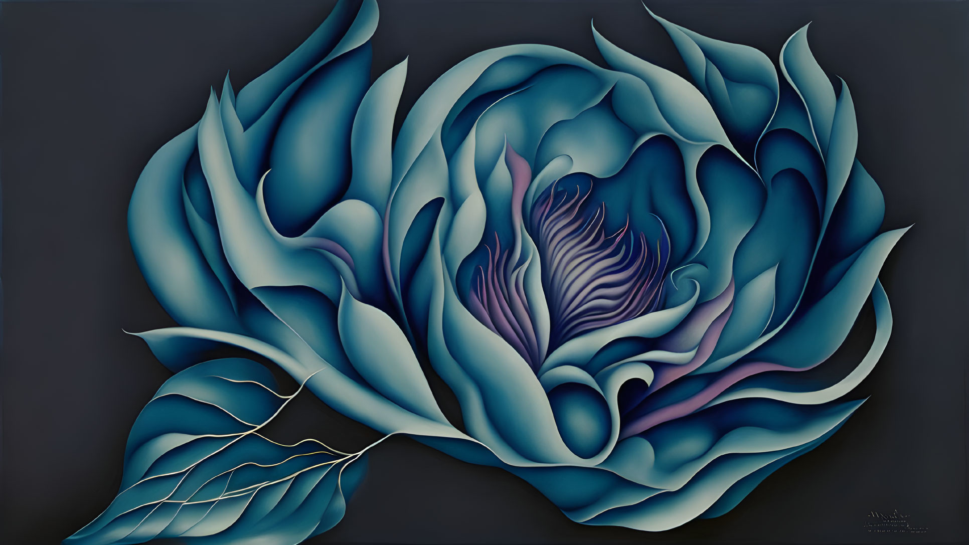 Abstract Blue Flower Artwork with Flowing Petal-like Elements