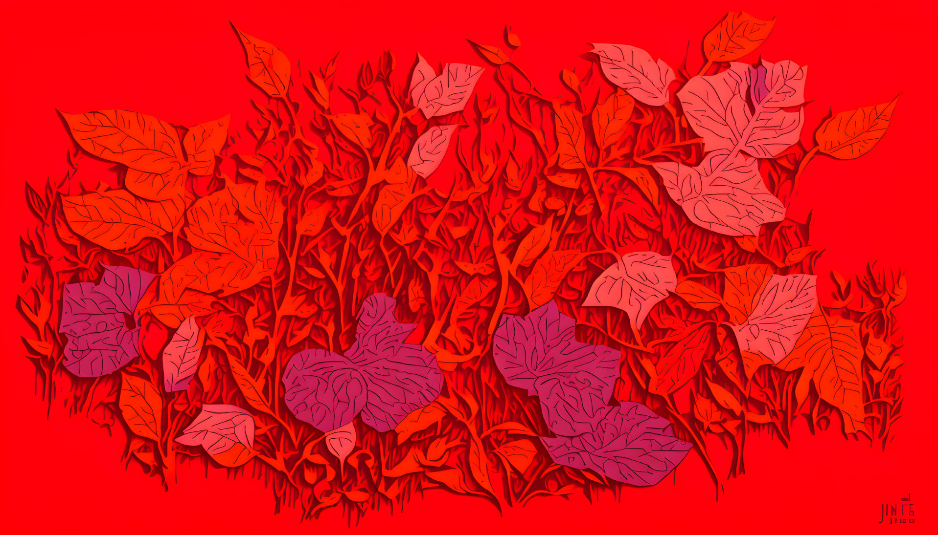 Colorful Artistic Illustration of Fiery Foliage Scene