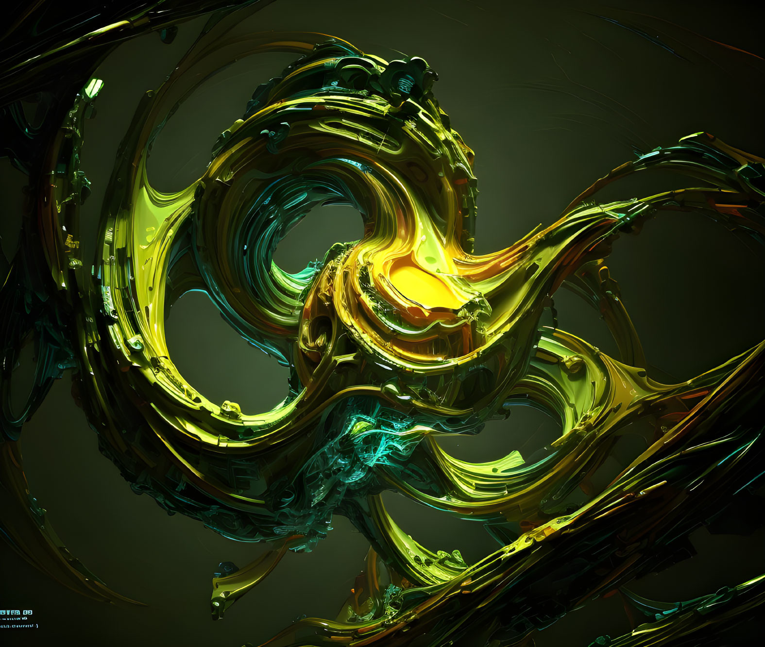 Abstract Neon Green and Yellow Swirl Art on Dark Background