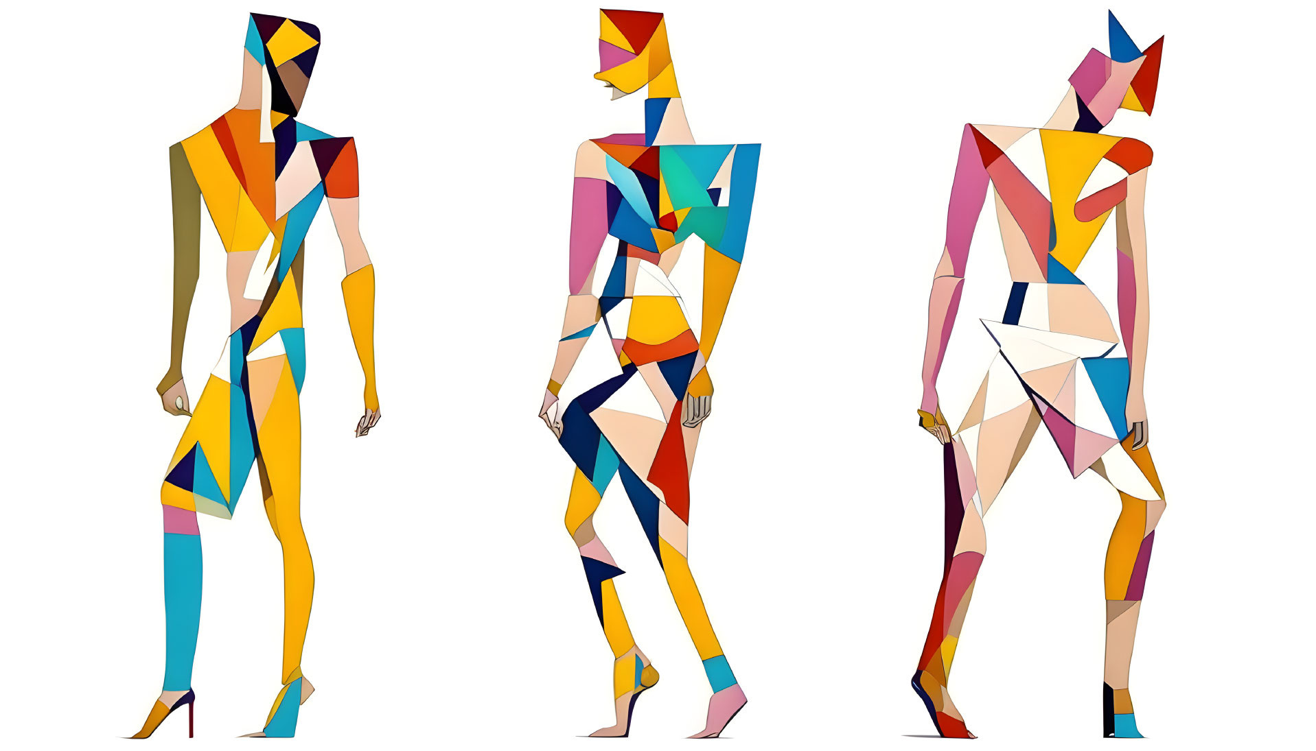 Colorful Abstract Geometric Human Shapes on White Background