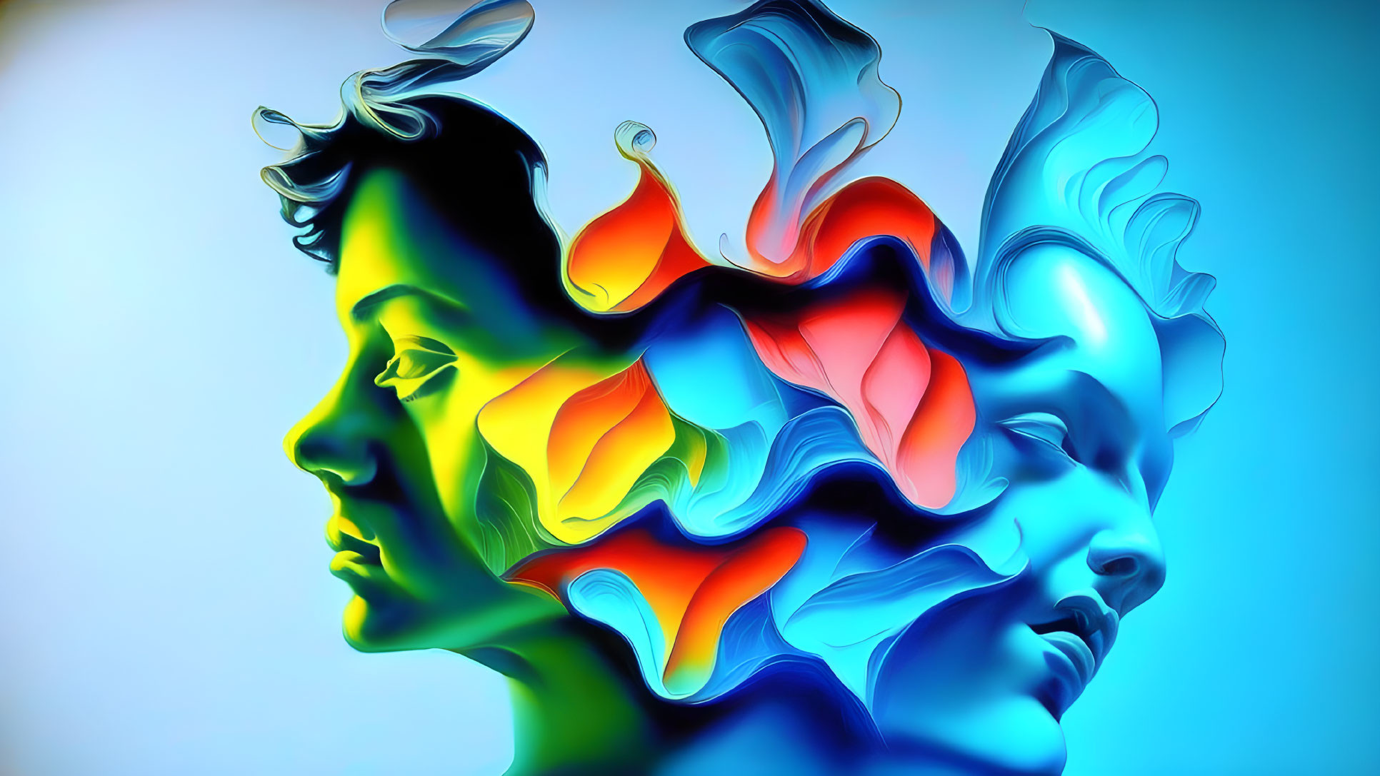 Colorful Abstract Art: Human Profiles with Vibrant Shapes