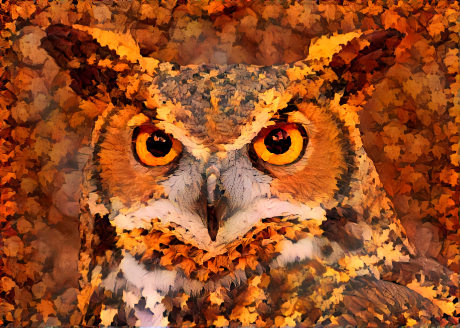 Great Horned Owl Autumn Leaves