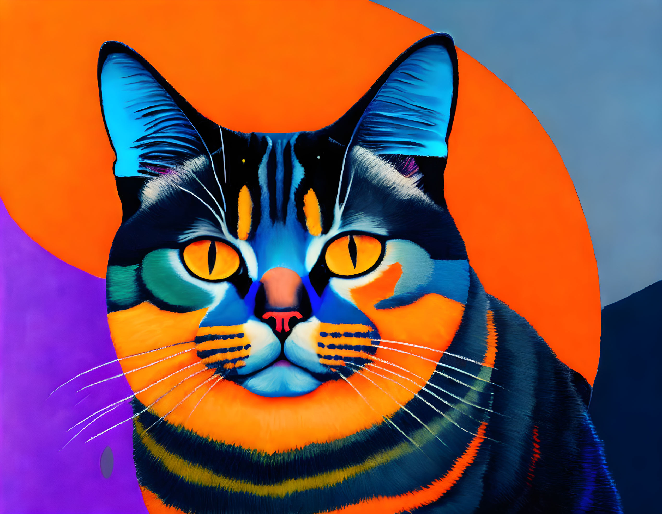 Colorful Digital Artwork Featuring Cat in Orange and Blue Tones