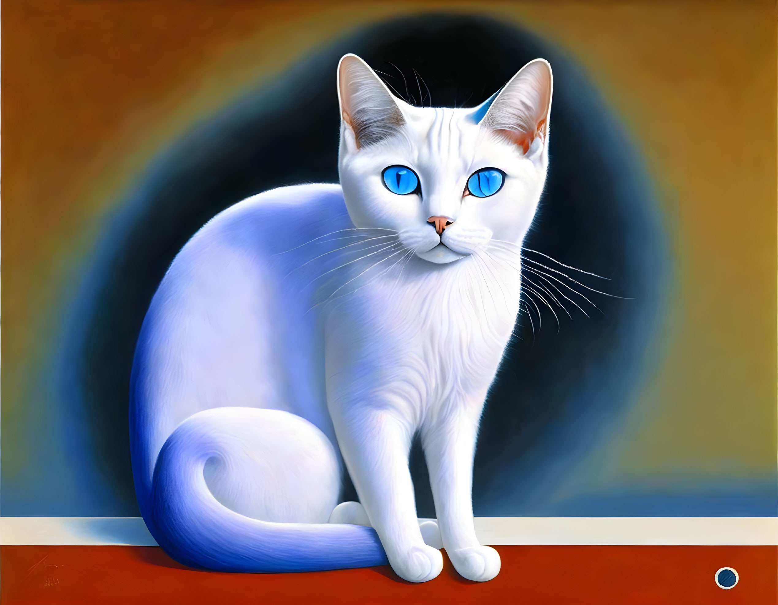 White Cat with Blue Eyes and Long Whiskers on Warm Background