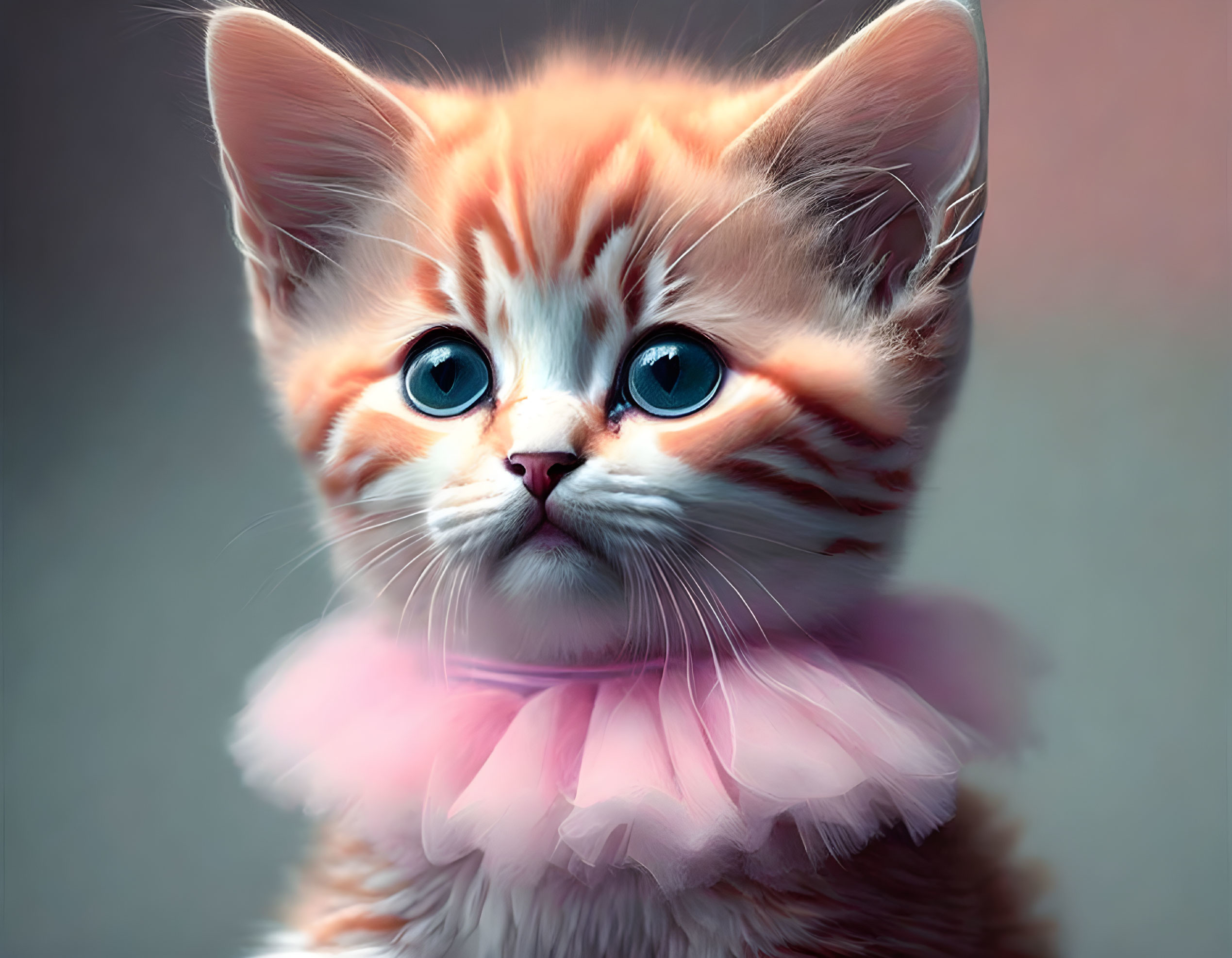 Adorable Orange Tabby Kitten with Blue Eyes and Pink Collar