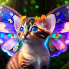 Colorful Butterfly Winged Kitten in Enchanted Forest