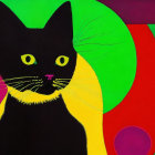 Colorful Abstract Art: Black Cat with Yellow Eyes and Whiskers