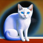 White Cat with Blue Eyes and Long Whiskers on Warm Background