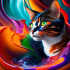 Colorful Digital Artwork Featuring Cat with Swirling Patterns