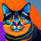 Colorful Digital Artwork Featuring Cat in Orange and Blue Tones