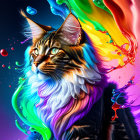 Colorful Cat with Paint-Like Mane on Bright Background