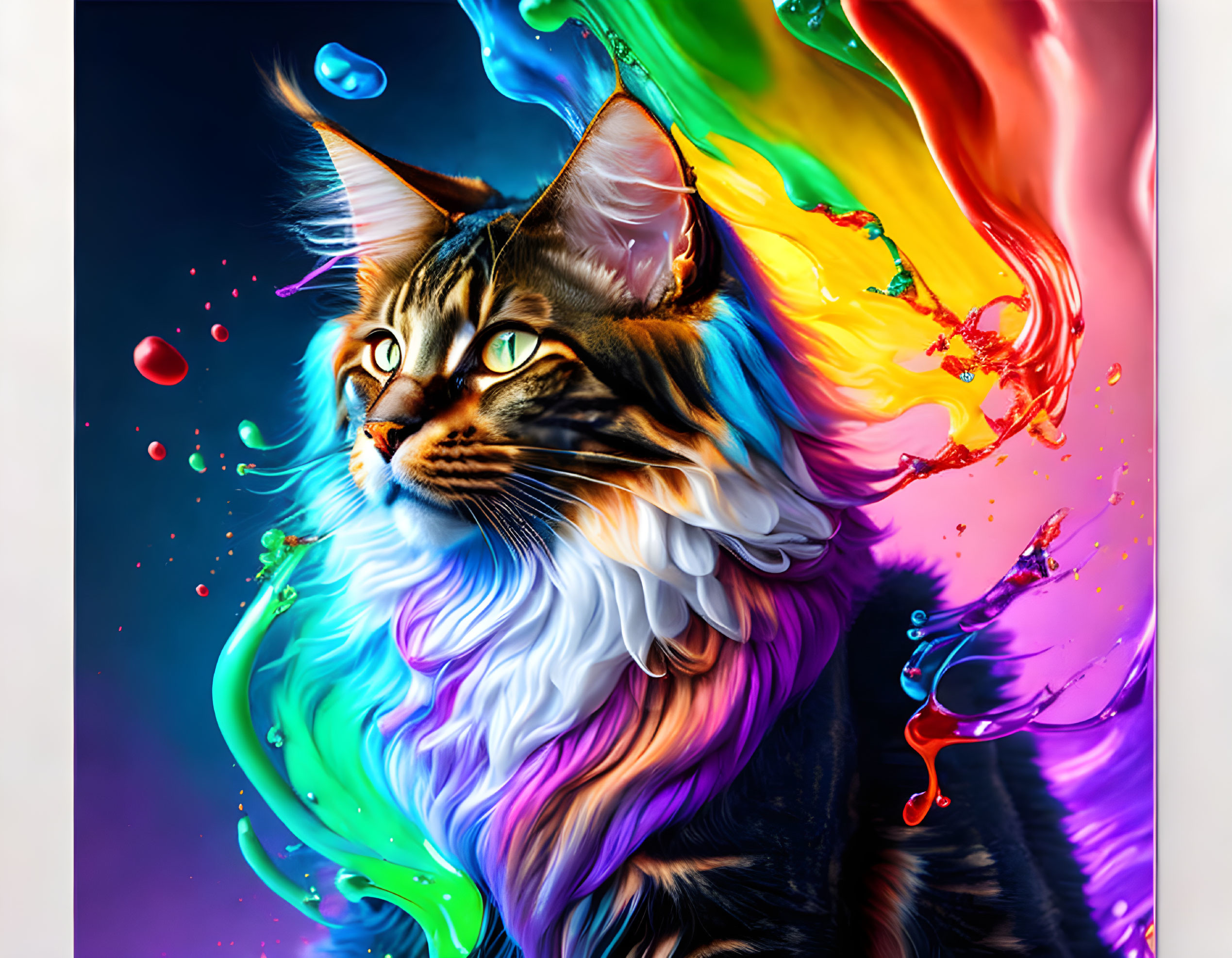 Colorful Cat with Paint-Like Mane on Bright Background