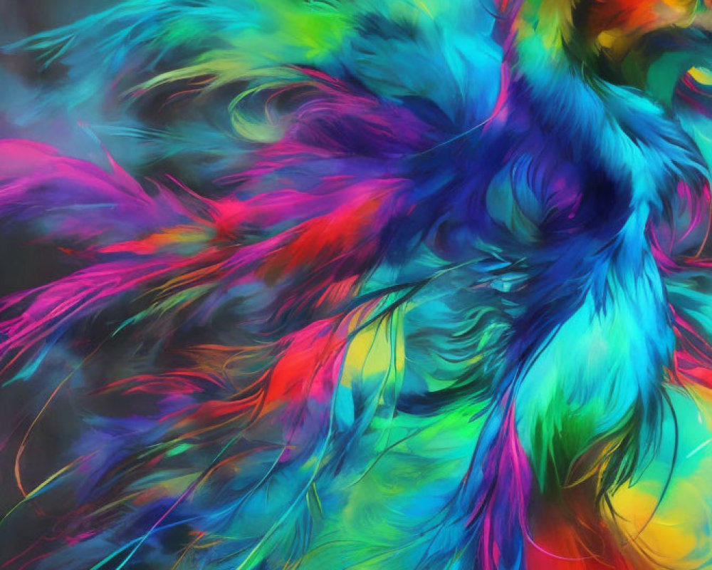 Colorful Abstract Bird Painting with Neon Spectrum and Dynamic Brush Strokes