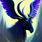 Blue Winged Goat with Golden Horn in Celestial Setting