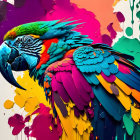 Colorful Parrot Illustration with Dripping Paint Background
