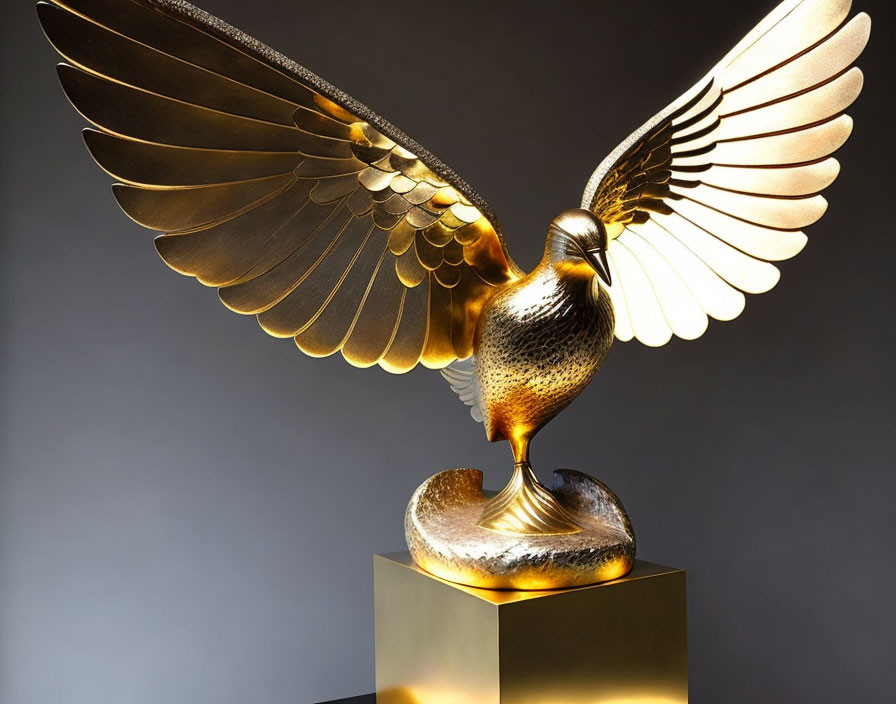 Golden Eagle Statue with Outstretched Wings and Detailed Feathers