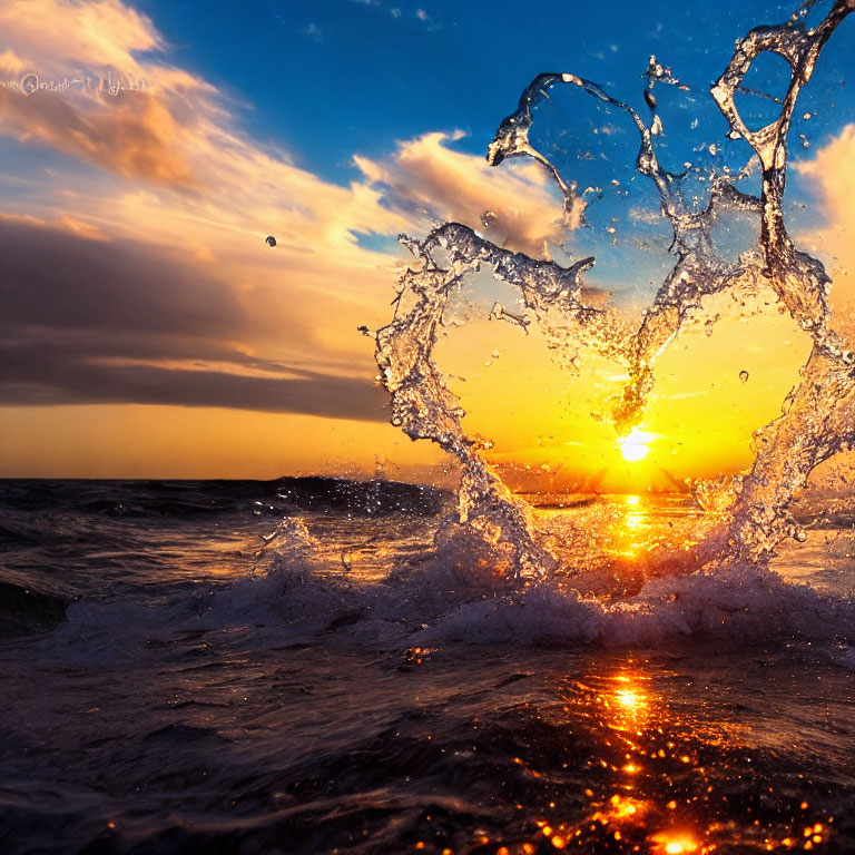 Colorful Ocean Sunset with Heart-shaped Reflection Splash