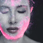 Vibrant digital artwork of female figure with galaxy-themed face