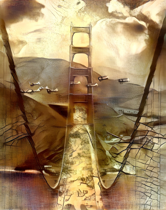 old biplanes + golden gate bridge 