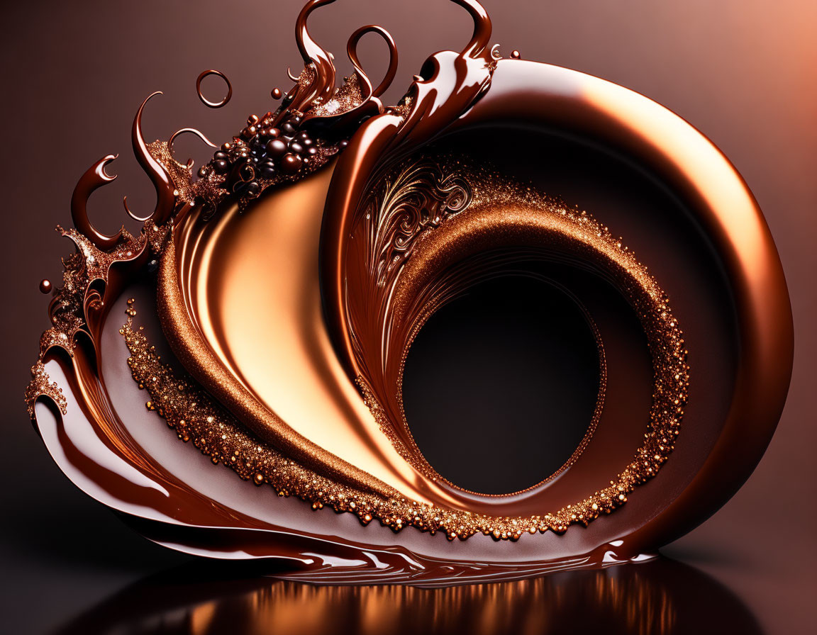 Abstract liquid chocolate swirls on warm brown background