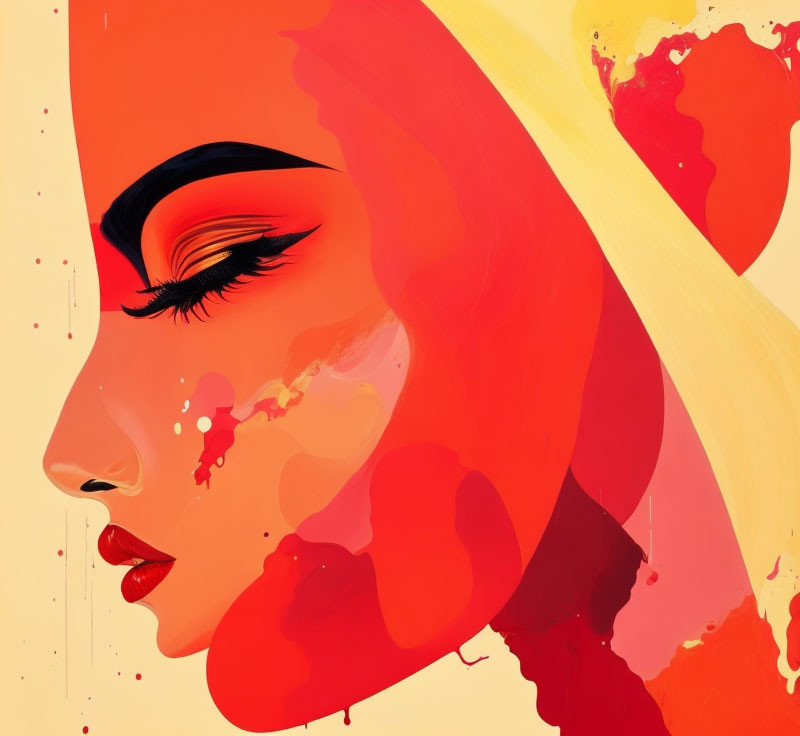 Colorful Woman's Profile Illustration in Striking Red Hues