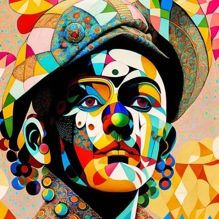 Vibrant abstract portrait with geometric shapes and patterns