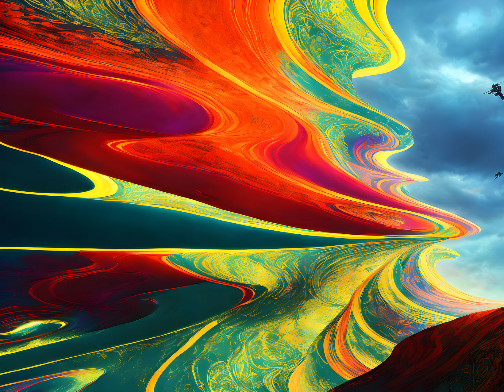 Colorful Abstract Swirl Art in Red, Yellow, and Teal