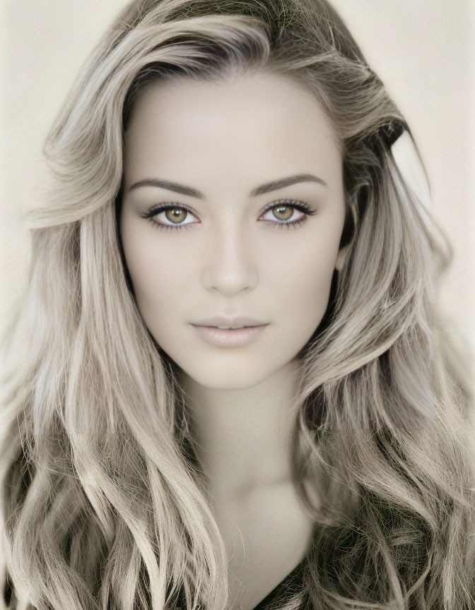 Blonde Woman Portrait with Hazel Eyes and Subtle Smile