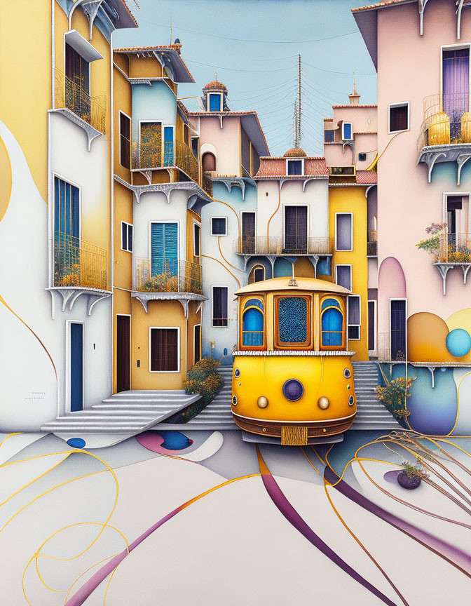 Colorful Surreal Artwork of Vibrant Street Scene