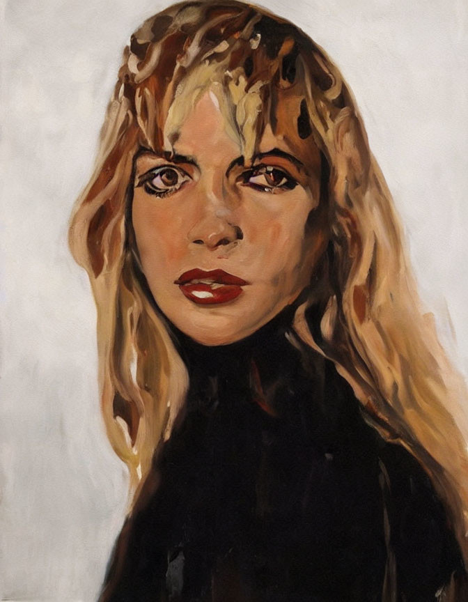 Blonde Woman Portrait with Black Turtleneck in Expressive Painting Style