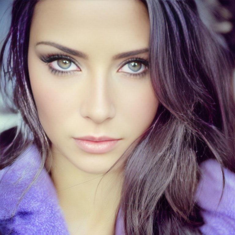 Portrait of Woman with Green Eyes and Purple Attire